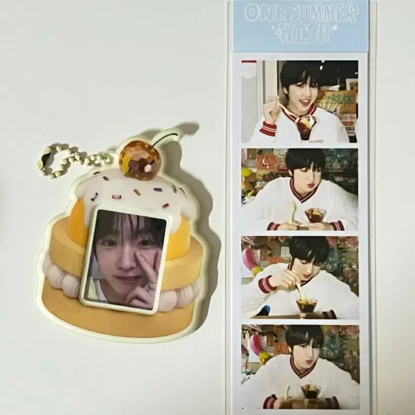 [BUNJANG] NCT WISH Sakuya Birthday Cake Keychain + Exhibition 4-Cut Photocard Bundle Set / 엔시티 위시 사쿠야 생일 케이크 키링 + 전시회 네컷 포토 일괄