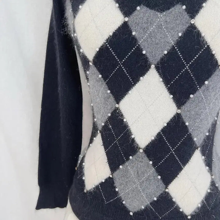 [BUNJANG] Mood Bridge Vintage Argyle Angora V-Neck Sweater / 무드브릿지 빈티지 아가일 앙고라 브이넥 로걀탑 니트 엑시즈팜 세실맥비