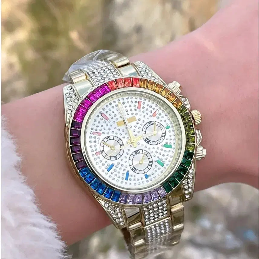 [BUNJANG] Rainbow Crystal Combi Watch / 시계 레인보우  크리스탈 콤비