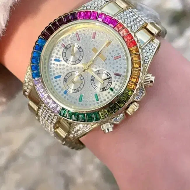 [BUNJANG] Rainbow Crystal Combi Watch / 시계 레인보우  크리스탈 콤비