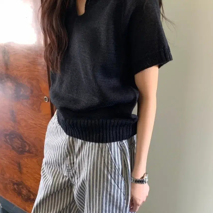 [BUNJANG] Veryiu Pobi Cara Knit Navy / 베리유 포비 카라 니트 