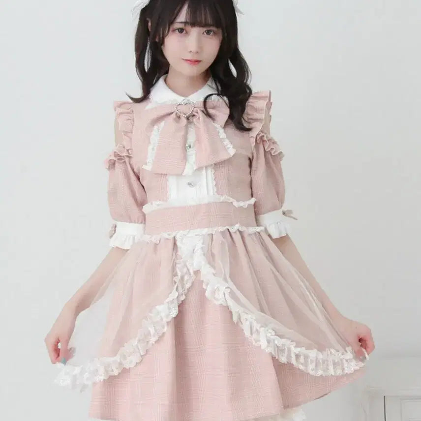 [BUNJANG] Dear My Love Tulip Layered Frill Ribbon Short Sleeve Dress / 디어마이러브 디마럽 튤 레이어드 프릴 리본 반팔 원피스