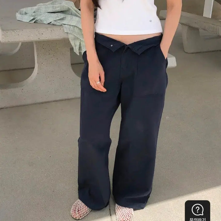 [BUNJANG] Underbee Oxford Wide Cotton Pants Navy S / 언더비 옥스퍼드 와이드 코튼 팬츠 