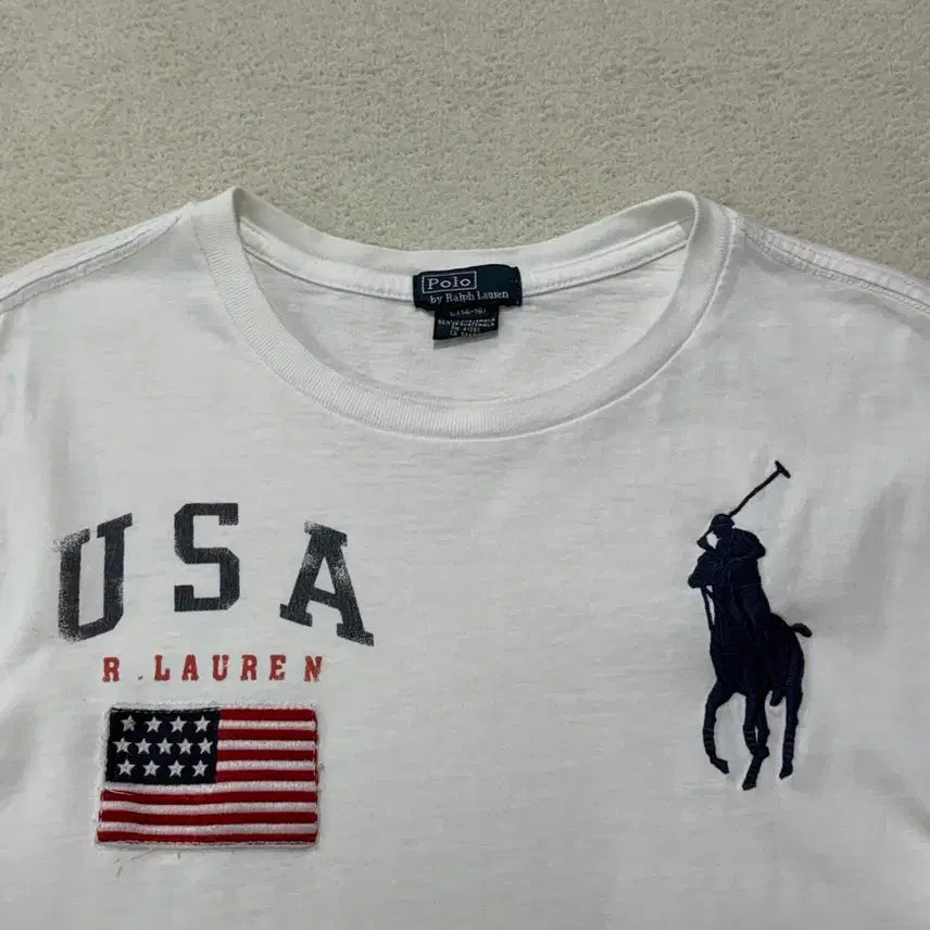 [BUNJANG] Polo Ralph Lauren Big Pony USA White Long Sleeve T-Shirt / 폴로 치프키프 빅포니 USA 화이트 롱슬리브 티셔츠 95