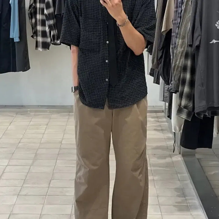 [BUNJANG] Arban Sand Check Half Shirt - Sand Black / [-85%] 아르반 샌드 체크 하프 셔츠_샌드 블랙