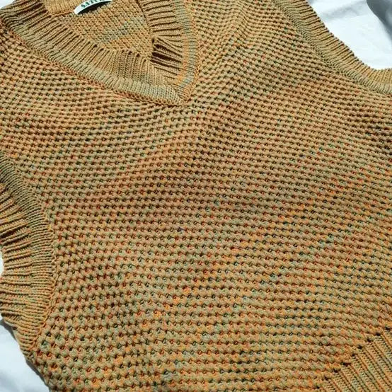 [BUNJANG] Setter Natural Mesh Knit Vest L Orange / [새상품] 세터 네츄럴 메쉬 니트 베스트 L 오렌지 메시 브이넥 조끼