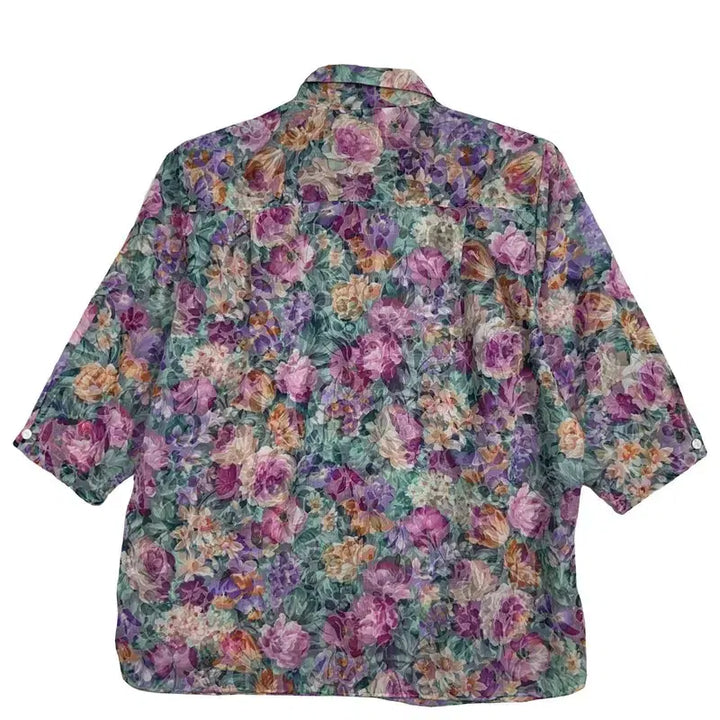 [BUNJANG] Floral Oversized Short Sleeve Blouse Shirt / 플라워 반팔 블라우스 플로럴 오버핏 셔츠 [XL] 빈티지 레트로룩