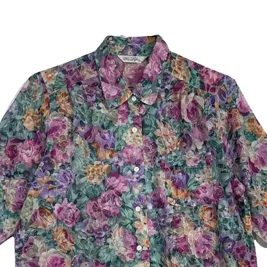 [BUNJANG] Floral Oversized Short Sleeve Blouse Shirt / 플라워 반팔 블라우스 플로럴 오버핏 셔츠 [XL] 빈티지 레트로룩