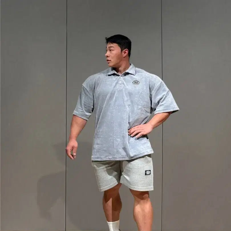 [BUNJANG] Big Logo Terry Oversized Collar T-Shirt (Grey/L) / [그레이/L] 압도 빅로고 타올지 오버핏 카라티 2Size