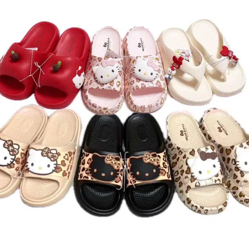 [BUNJANG] Sanrio Hello Kitty Apple/Leopard Slides Sandals Shoes / (최저가)산리오 헬로키티 사과/레오파드 호피 슬리퍼 쪼리 신발