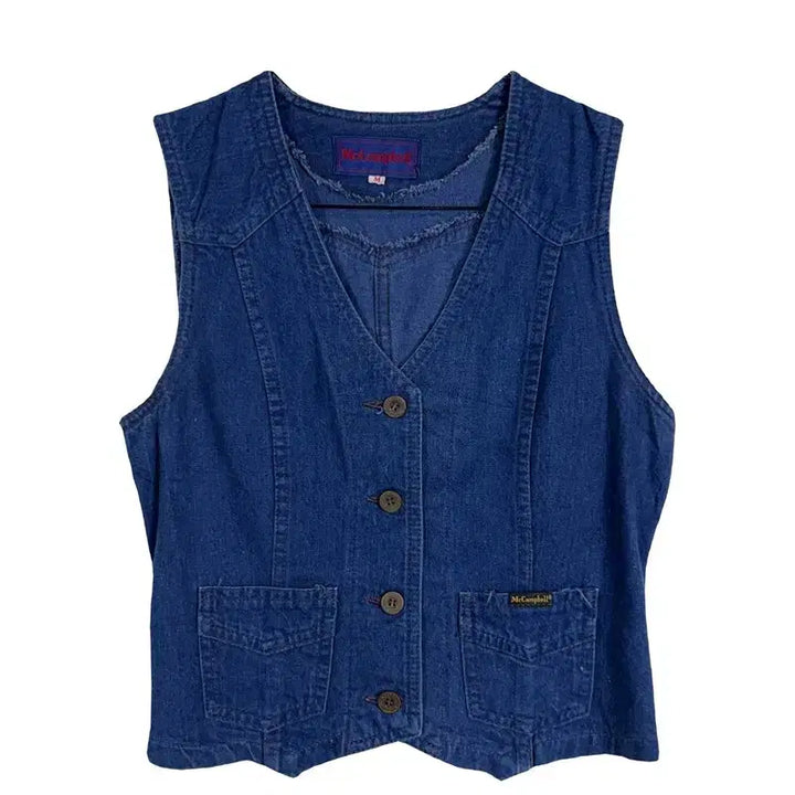 [BUNJANG] Washed Denim Vest / 데님 조끼 버튼 베스트 워싱 청 조끼 [M]
