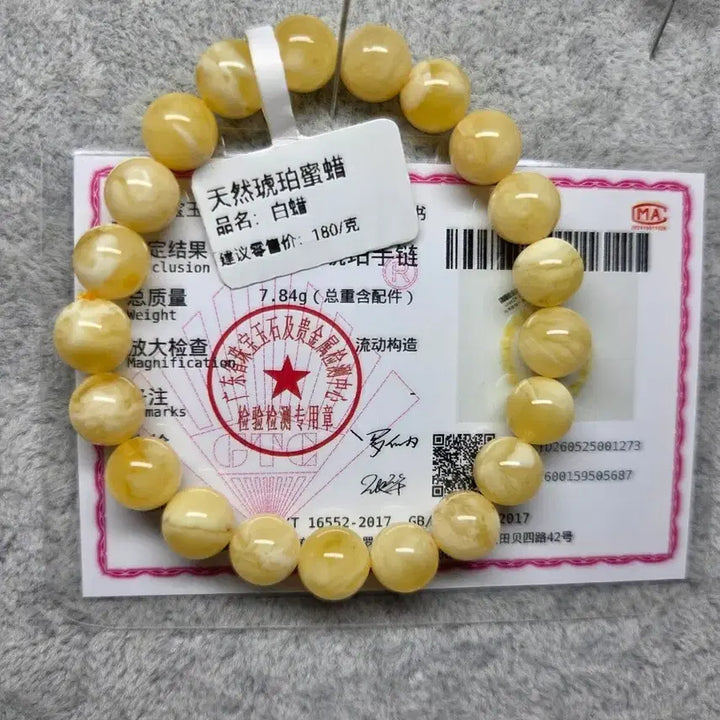 [BUNJANG] Natural Amber Wax Bracelet White / 천연 호박 밀랍 팔찌 백색
