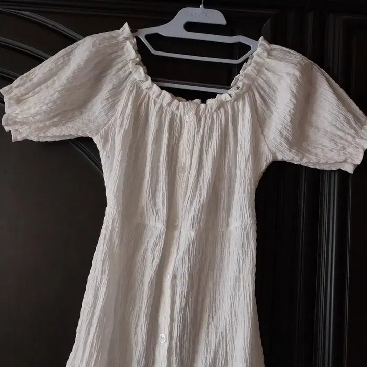 [BUNJANG] White Puff Sleeve Button Midi Dress / 화이트 퍼프 소매 단추 원피스