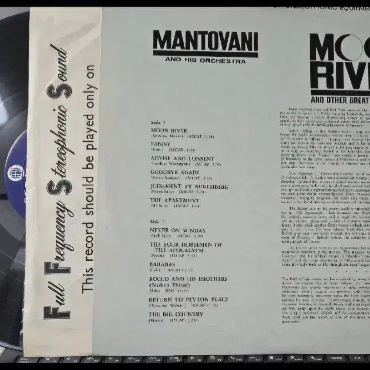 [BUNJANG] Mantovani And His Orchestra Moon River And Other Great Film Themes LP / Mantovani_Moon River~Film Themes_LP USA