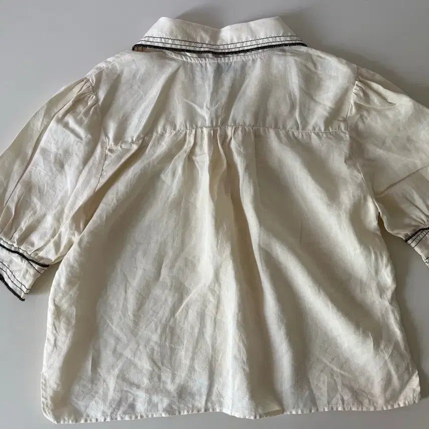 [BUNJANG] Plain Color Block Collar Blouse / 플레인 크림색 배색 카라 블라우스