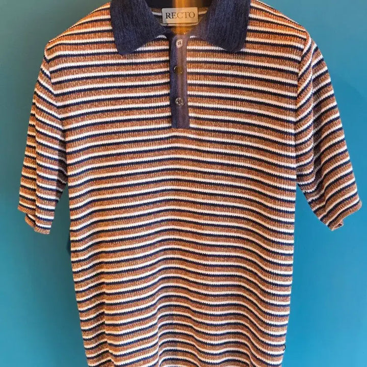 [BUNJANG] RECTO Striped Knit Polo Shirt / RECTO 스트라이프 니트 폴로 셔츠