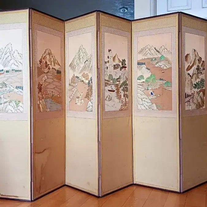 [BUNJANG] 8-Panel Folding Screen with Traditional Landscape Paintings and Semi-Cursive Script Calligraphy / 전통산수화와 행초서 서예 8폭 병풍