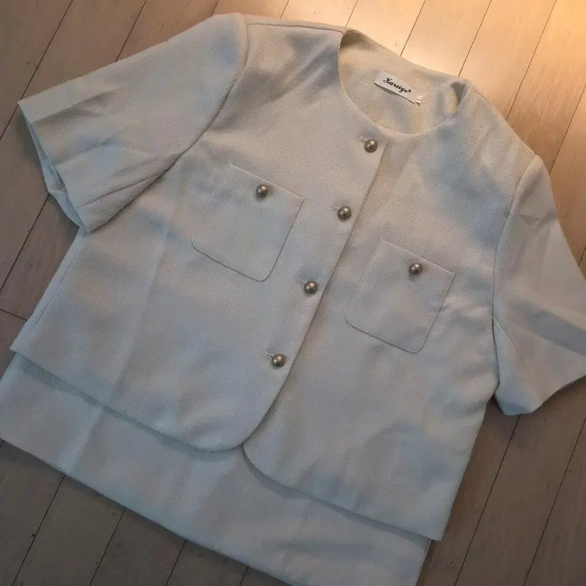 [BUNJANG] Mixxmix No Collar Jacket Skirt Set / 믹스블링 노카라 자켓 스커트 세트