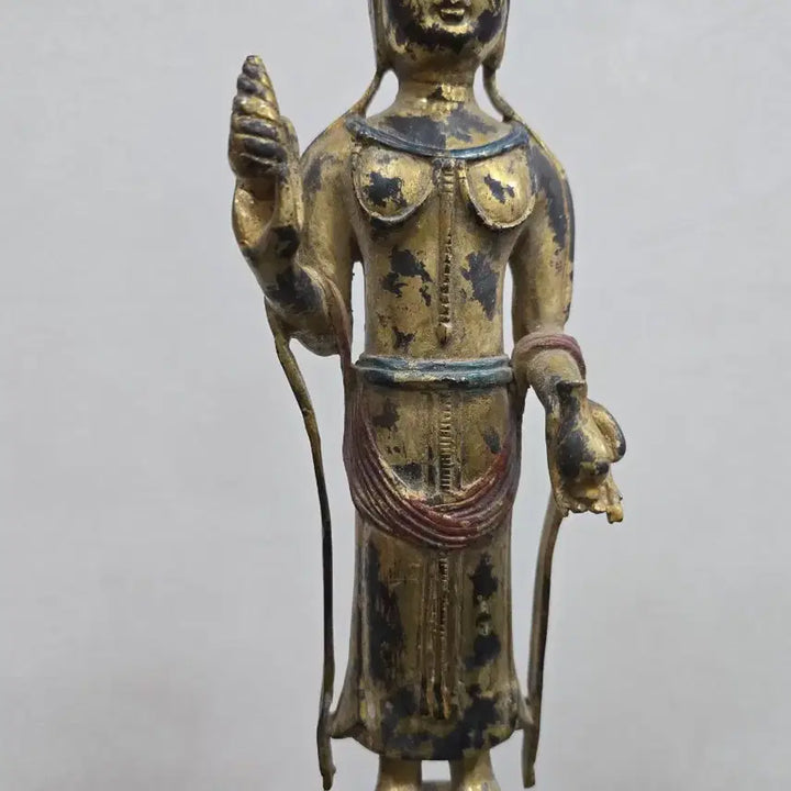 [BUNJANG] Antique Gilded Bronze Buddha Statue Holding Medicine Bottle / 골동품 약병을 들고있는 금동 불상
