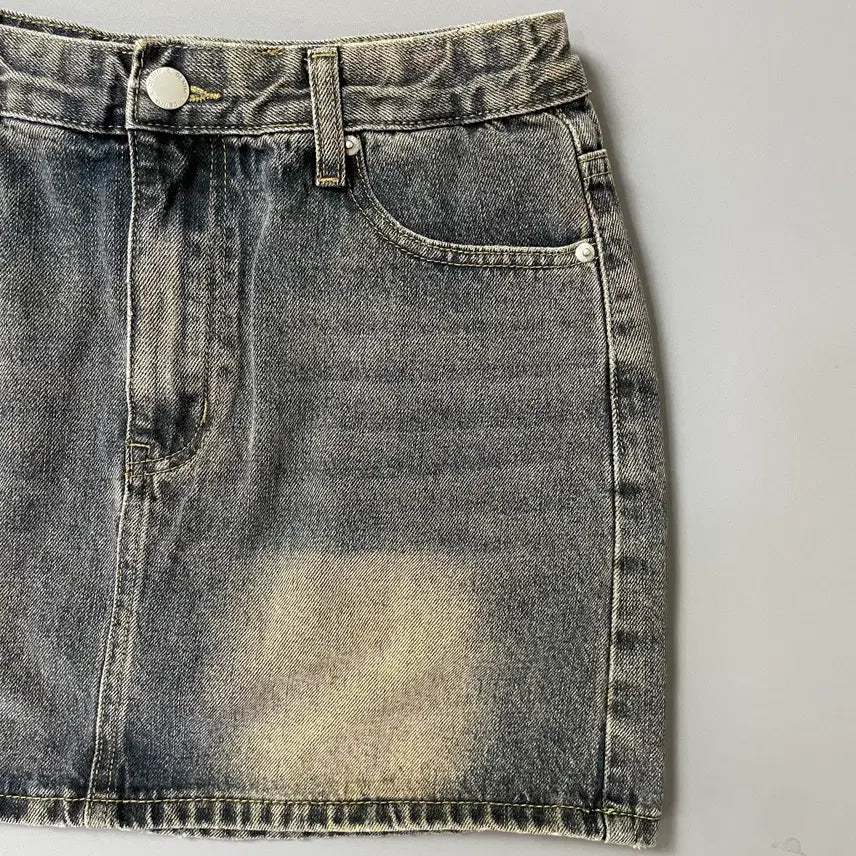 [BUNJANG] KINDAMI Vintage Washed Denim Mini Skirt / 빈티지 워싱 카인다미 데님 미니 스커트L
