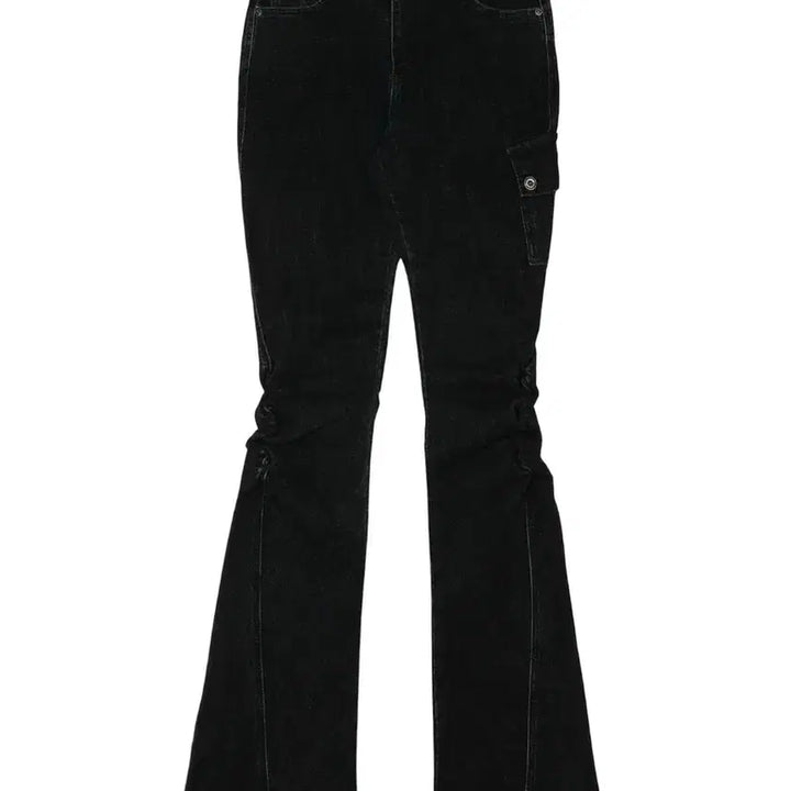 [BUNJANG] Bohemian Seoul Snow Washing Leg Shirring Jeans Black / 보헤미안서울 스노우 워싱 레그 셔링 진 블랙 / 보헴서 데님 팬츠