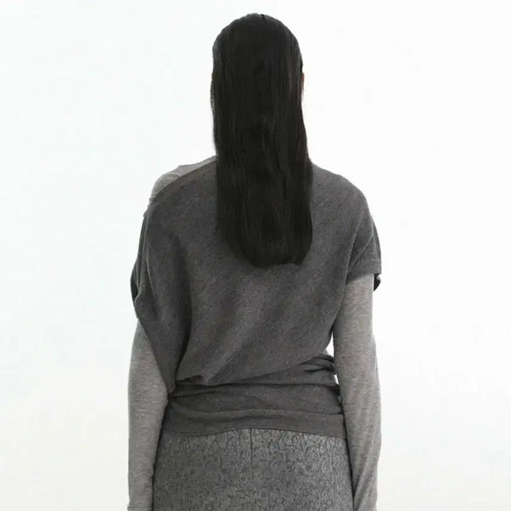 [BUNJANG] REPOS Unbalanced Off-Shoulder Knit Top - Gray / 리포스 REPOS Unbal Off-Shoulder Knit