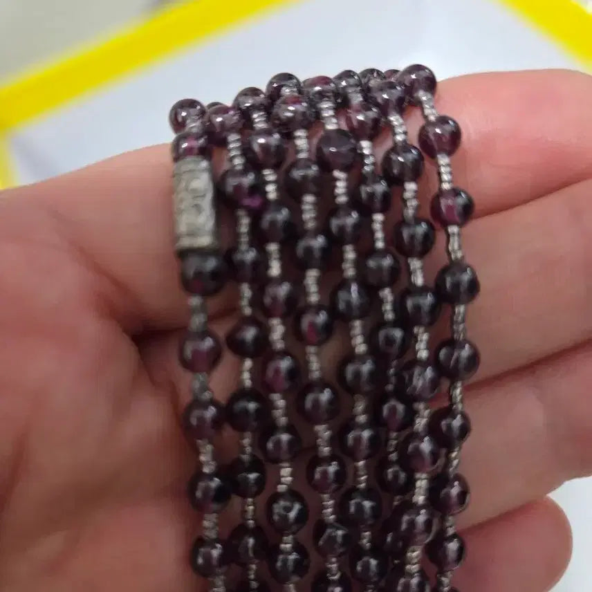 [BUNJANG] Garnet Sterling Silver Handmade Long Necklace / 천연석 가넷 은 수공예 롱 목걸이