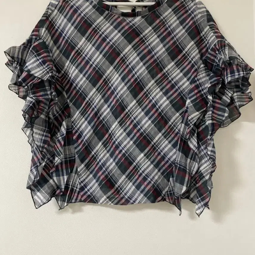 [BUNJANG] Hoochie Coochie Check Linen Blend Frill Sleeve Blouse / 새상품)일본셀렉샵)Hoochie c 체크 린넨섞인 아사면 프릴소매 체크블