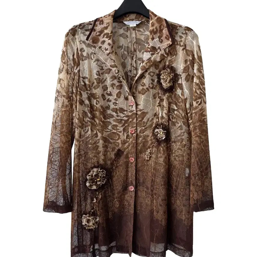 [BUNJANG] Brown Floral Lace Sleeveless Set Jacket / F/브라운 꽃 자켓 나시 세트