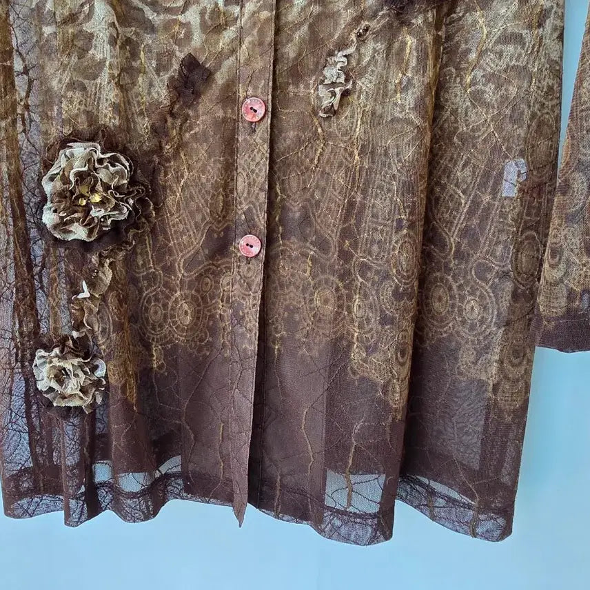[BUNJANG] Brown Floral Lace Sleeveless Set Jacket / F/브라운 꽃 자켓 나시 세트