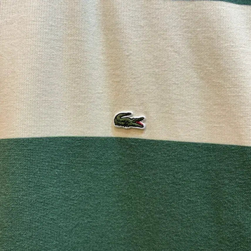[BUNJANG] Lacoste Wide Border Stripe Short Sleeve T-Shirt Green/Cream (FR 5 / US L) / [FR5 / US L] 라코스테 와이드 보더 스트라이프 반팔 티셔츠 그린