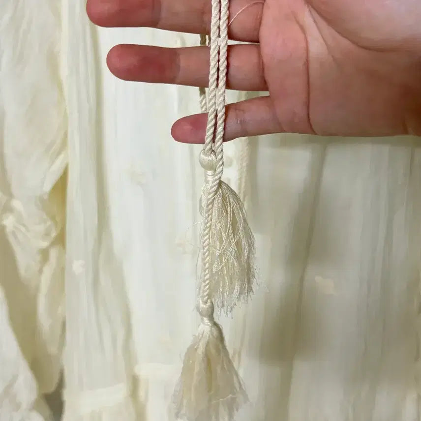 [BUNJANG] Chiffon Embroidery Dress - Ivory / 쉬폰 자수 원피스 아이보리