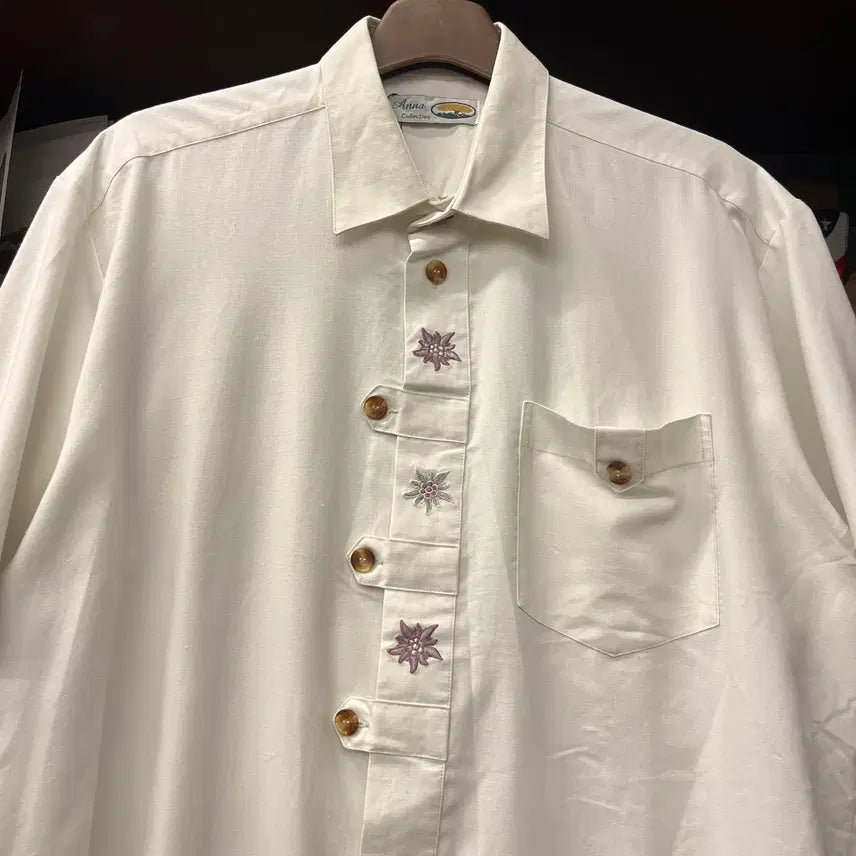 [BUNJANG] 90s Anna Edelweiss Embroidery Trachten Bavarian Shirt XL / 90s Anna 에델바이스 자수 트라흐텐 바바리안 셔츠 N1687 쿠바