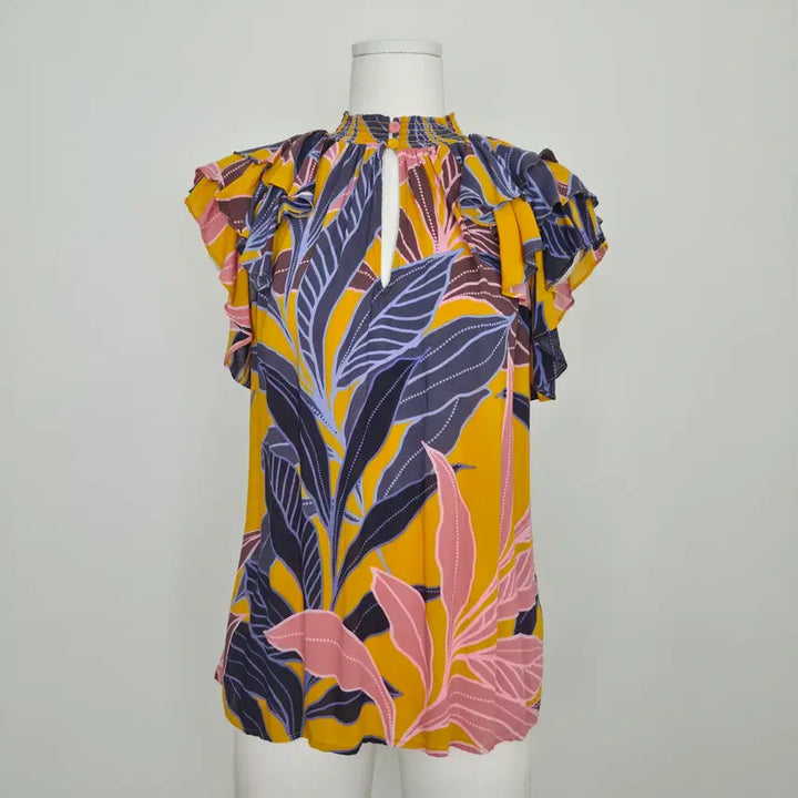 [BUNJANG] USA DR2 Tropical Leaf Ruffle Blouse / USA DR2 트로피컬 리프 러플 블라우스