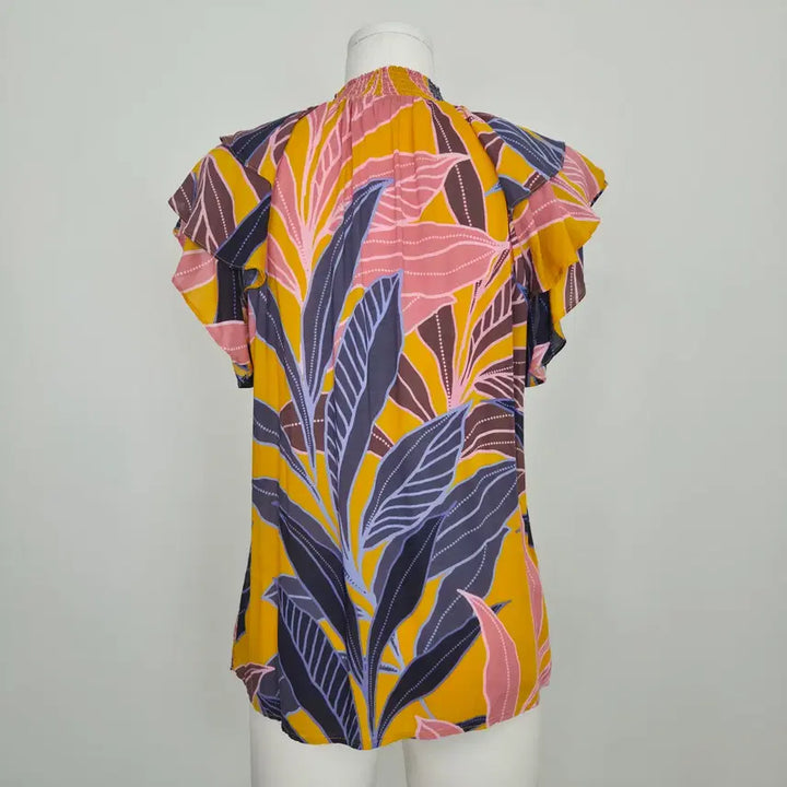 [BUNJANG] USA DR2 Tropical Leaf Ruffle Blouse / USA DR2 트로피컬 리프 러플 블라우스