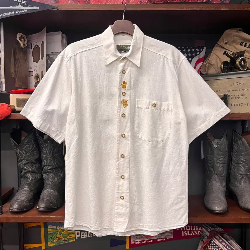 [BUNJANG] 90s Basic Acorn Embroidered Trachten Bavarian Shirt / 90s 베이직 아콘 엠브로이드 트라흐텐 바바리안 셔츠 N1689 쿠바