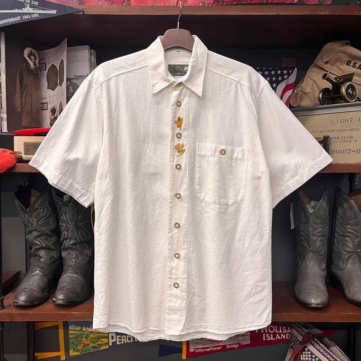 [BUNJANG] 90s Basic Acorn Embroidered Trachten Bavarian Shirt / 90s 베이직 아콘 엠브로이드 트라흐텐 바바리안 셔츠 N1689 쿠바