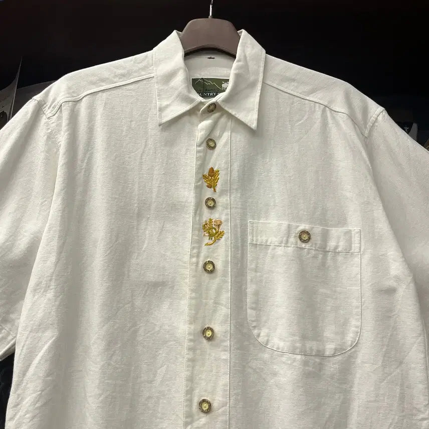 [BUNJANG] 90s Basic Acorn Embroidered Trachten Bavarian Shirt / 90s 베이직 아콘 엠브로이드 트라흐텐 바바리안 셔츠 N1689 쿠바