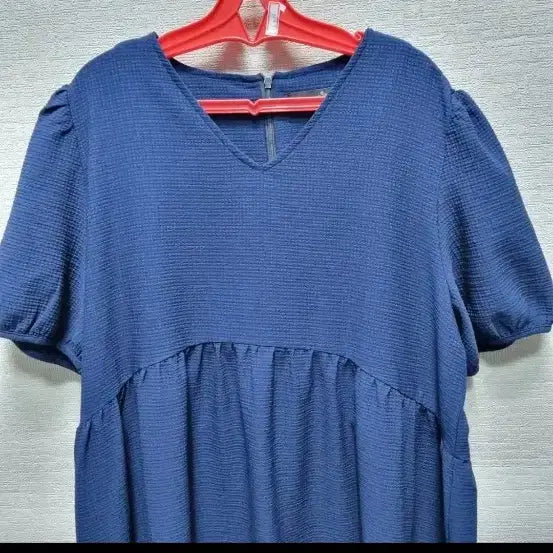 [BUNJANG] Navy Short-Sleeve Ruffle Midi Dress / u015 네이비 반팔 프릴 원피스