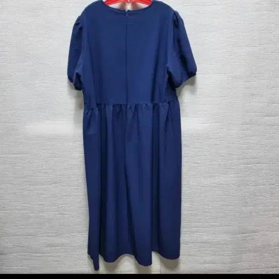 [BUNJANG] Navy Short-Sleeve Ruffle Midi Dress / u015 네이비 반팔 프릴 원피스