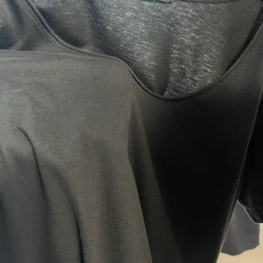 [BUNJANG] Basic Black Wide Neckline Short Sleeve T-Shirt / 기본 블랙 와이드 넥라인 반팔 티셔츠
