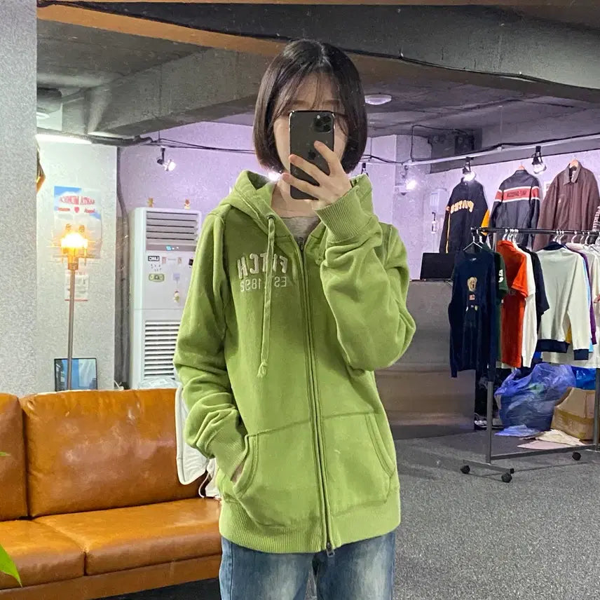 [BUNJANG] Abercrombie &amp; Fitch New York Olive Zip-Up Hoodie / 아베크롬비 앤 피치 뉴욕 올리브 후드집업 B5172