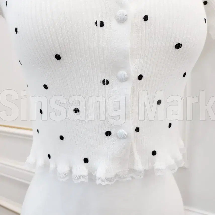 [BUNJANG] Lace Trim Cropped Cardigan / [빠른발송] 땡땡이반팔 레이스 크롭 가디건 CD 비치 섹시 큐티