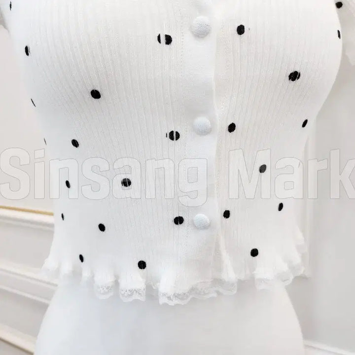 [BUNJANG] Lace Trim Cropped Cardigan / [빠른발송] 땡땡이반팔 레이스 크롭 가디건 CD 비치 섹시 큐티