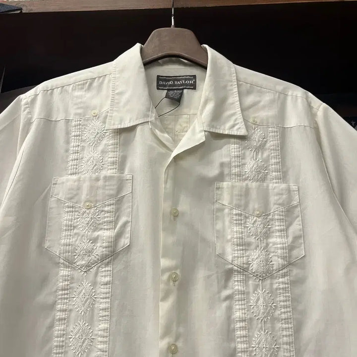 [BUNJANG] Basic 90s Floral Guayabera Cuban Shirt / 90s 베이직 플로럴 알포르자 구아야베라 쿠바 셔츠 N1693