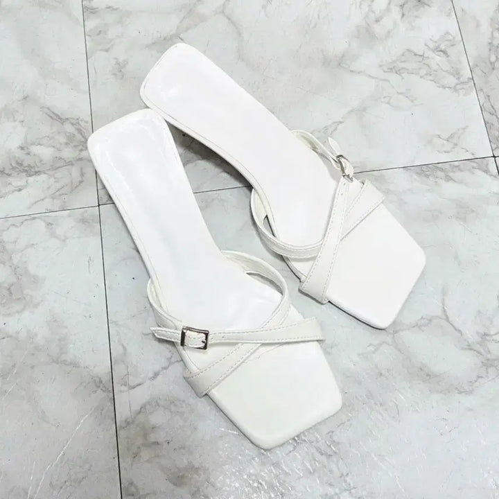 [BUNJANG] White Mule Heel Sandals (245) / ㅁ새상품ㅁ 화이트뮬힐 샌들힐 245
