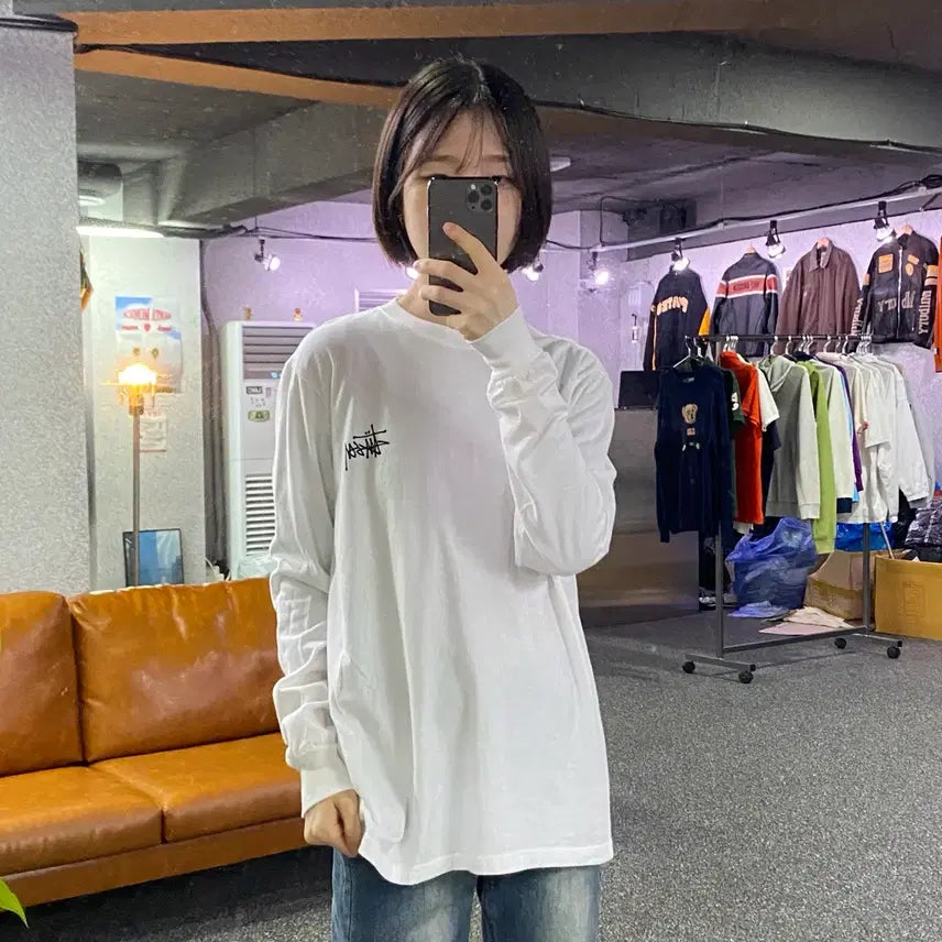 [BUNJANG] Stussy Basic Big Logo White Long Sleeve T-Shirt Size S / 스투시 베이직 빅로고 화이트 롱슬리브 B5174