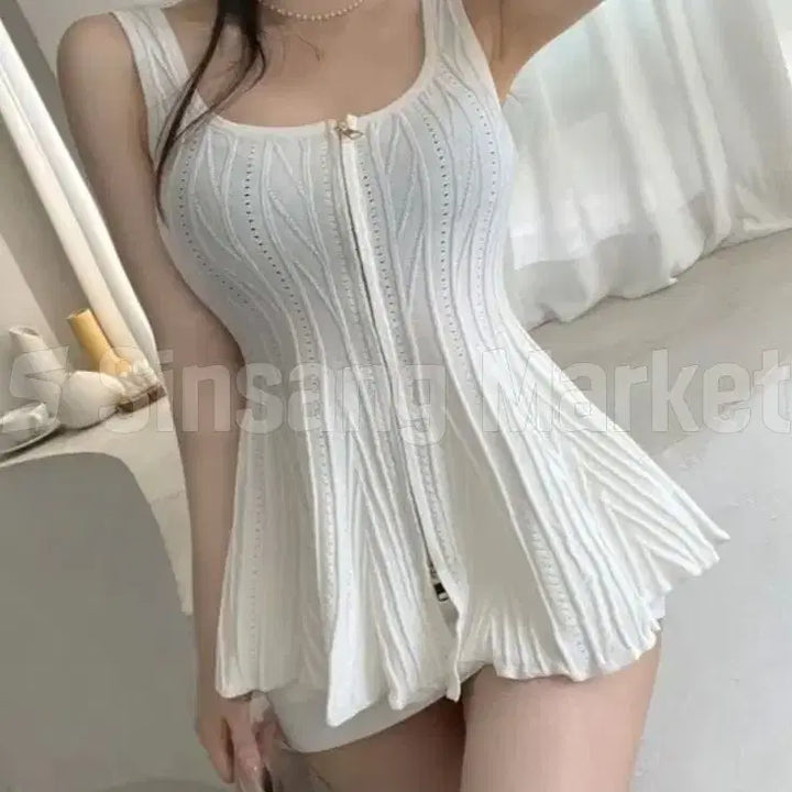 [BUNJANG] Nabi Nasi Flare Fit Zipper Sexy Glam Lovely Top / [빠른발송] 나비나시 플레어 훌 지퍼 섹시 글램 러블리