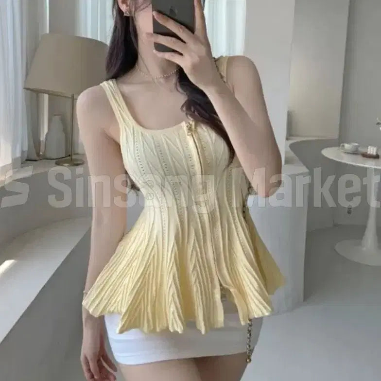 [BUNJANG] Nabi Nasi Flare Fit Zipper Sexy Glam Lovely Top / [빠른발송] 나비나시 플레어 훌 지퍼 섹시 글램 러블리