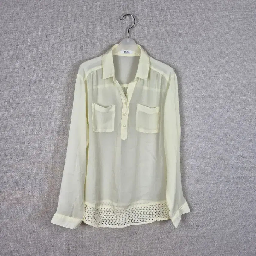 [BUNJANG] Yellow See-Through Lace Blouse L / (